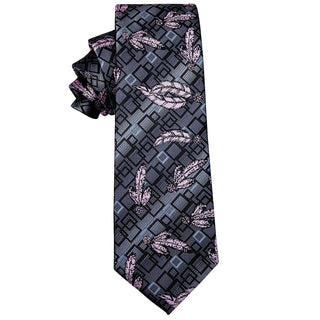Grey Pink Feather Novelty Single Silk Necktie