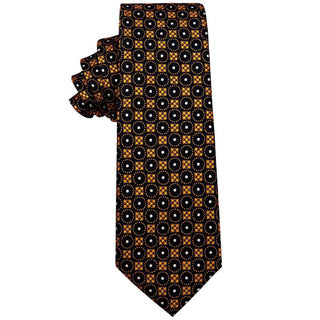 Black Golden Polka Dot Silk Single Necktie with Golden Clip