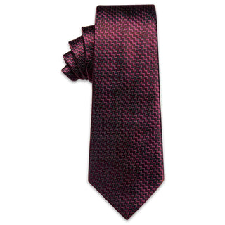 Burgundy Irregular Striped Silk Single Necktie with Golden Clip