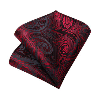 New Red Paisley Silk Necktie Pocket Square Cufflinks Set