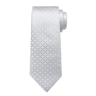 Silver Grey Plaid Silk Necktie Pocket Square Cufflinks Set