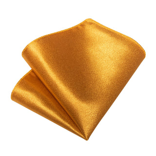 Solid Shining Gold Yellow Silk Necktie Pocket Square Cufflinks Set