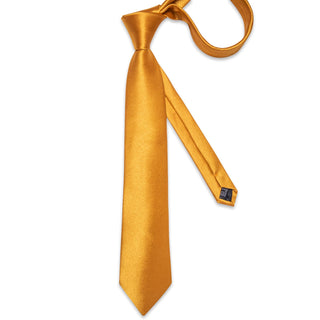 Solid Shining Gold Yellow Silk Necktie Pocket Square Cufflinks Set