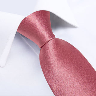 Solid Shining Rouge Pink Silk Necktie Pocket Square Cufflinks Set