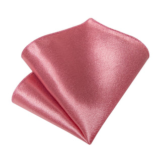 Solid Shining Rouge Pink Silk Necktie Pocket Square Cufflinks Set