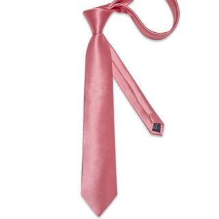 Solid Shining Rouge Pink Silk Necktie Pocket Square Cufflinks Set