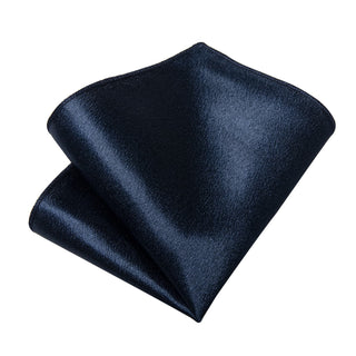 Solid Shining Denim Blue Silk Necktie Pocket Square Cufflinks Set