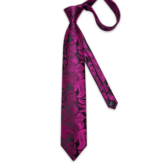 New Purple Black Paisley Silk Necktie Pocket Square Cufflinks Set