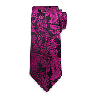 New Purple Black Paisley Silk Necktie Pocket Square Cufflinks Set