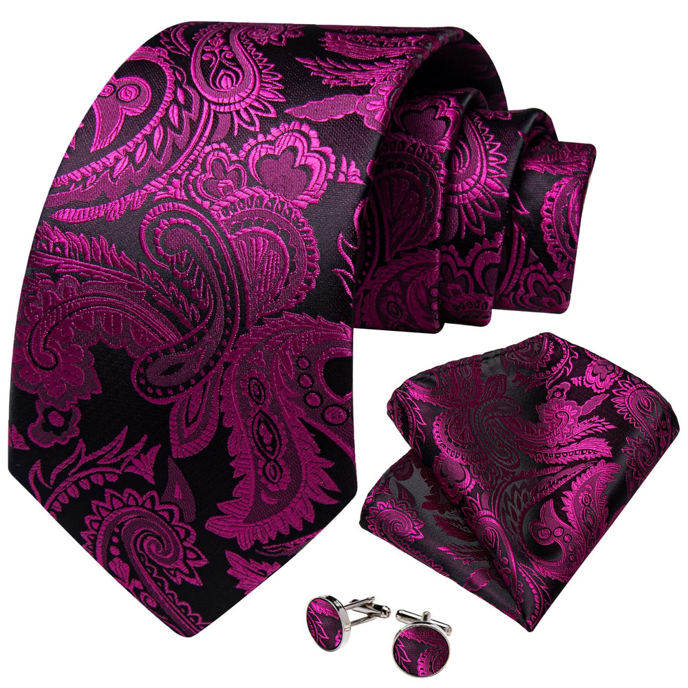 Hi-Tie Classic Blue Silk Tie Set - Paisley Plaid With Pocket Square & Cufflinks For Weddings & Business