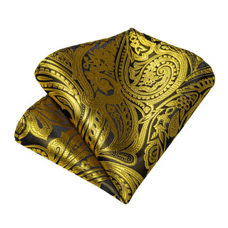 New Copper Gold Paisley Silk Necktie Pocket Square Cufflinks Set