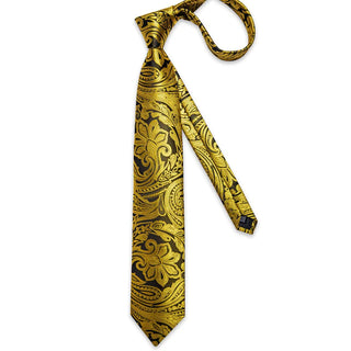 New Copper Gold Paisley Silk Necktie Pocket Square Cufflinks Set