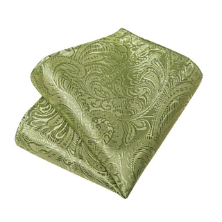 Sage Green Floral Silk Necktie Pocket Square Cufflinks Set