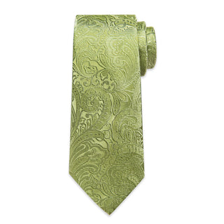 Sage Green Floral Silk Necktie Pocket Square Cufflinks Set