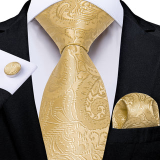 Dark Champagne Floral Silk Necktie Pocket Square Cufflinks Set