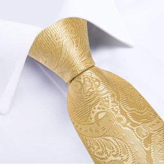 Dark Champagne Floral Silk Necktie Pocket Square Cufflinks Set