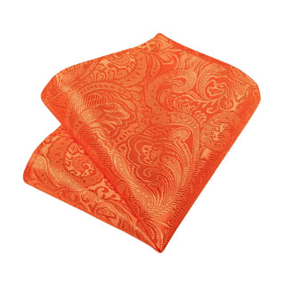 Orange Paisley Silk Necktie Pocket Square Cufflinks Set