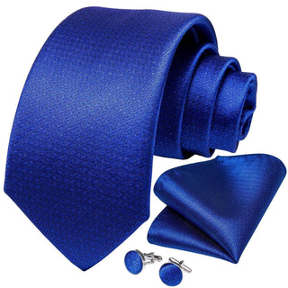 Blue Striped Silk Necktie Pocket Square Cufflinks Set