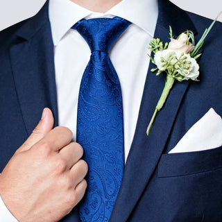 New Royal Blue Paisley Silk Men's Necktie Pocket Square Cufflinks Set