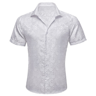 New White Paisley Short Sleeve Silk Long Sleeve Shirt