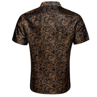 New Gold Paisley Short Sleeve Silk Long Sleeve Shirt