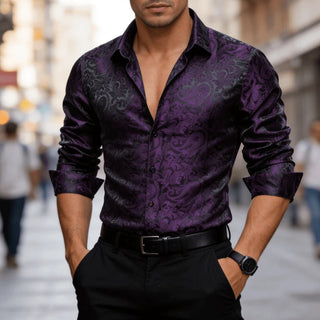 New Purple Paisley Silk Long Sleeve Shirt