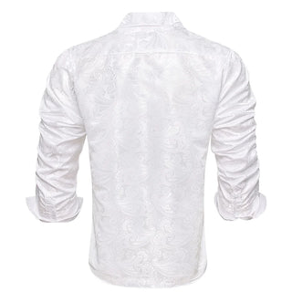 White Paisley Wedding Silk Long Sleeve Shirt