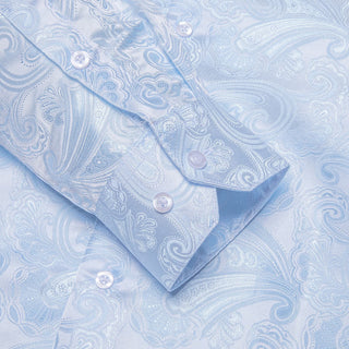 New Sky Blue Floral Silk Long Sleeve Shirt