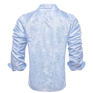 New Sky Blue Floral Silk Long Sleeve Shirt