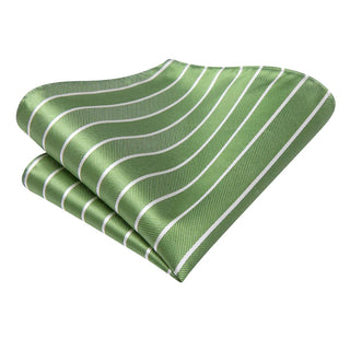 Sage Green Striped Silk Necktie Pocket Square Cufflinks Set