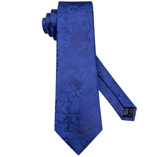 Cerulean Blue Floral Silk Necktie Pocket Square Cufflinks Set