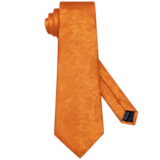 Burnt Orange Floral Silk Necktie Pocket Square Cufflinks Set