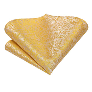 Yellow Paisley Silk Necktie Pocket Square Cufflinks Set