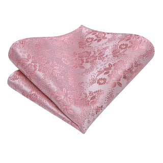 Rose Pink Floral Silk Necktie Pocket Square Cufflinks Set