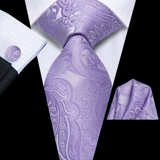 Orchid Purple Floral Silk Necktie Pocket Square Cufflinks Set