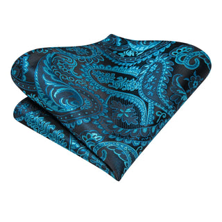 Deep Teal Paisley Silk Necktie Pocket Square Cufflinks Set