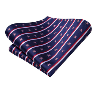 Navy Blue Red White Stars Stripes Novelty Silk Necktie Pocket Square Cufflinks Set