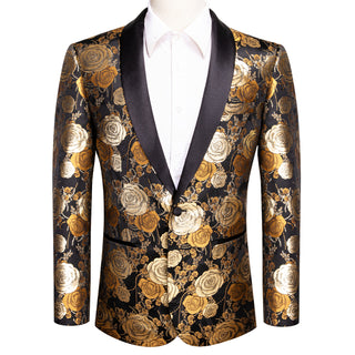 New Luxury Brown Golden Floral Men's Blazer Set
