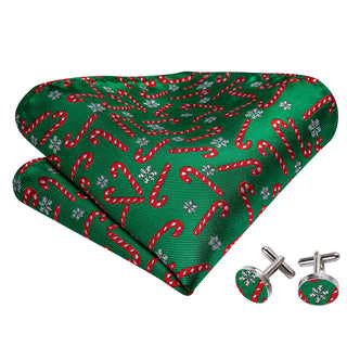 Christmas Green Red Crutch Bow Tie Pocket Square Cufflinks Set
