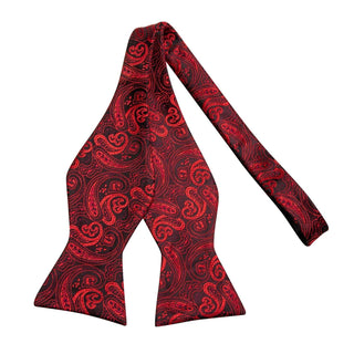 Black Red Paisley Pre-tied Bow Tie Pocket Square Cufflinks Set