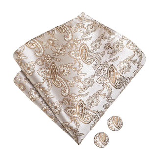 Champagne Brown Paisley Pre-tied Bow Tie Pocket Square Cufflinks Set