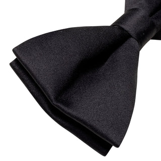 Solid Black Formal Pre-tied Silk Bow Tie