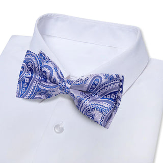 Light Grey Blue Paisley Pre-tied Silk Bow Tie