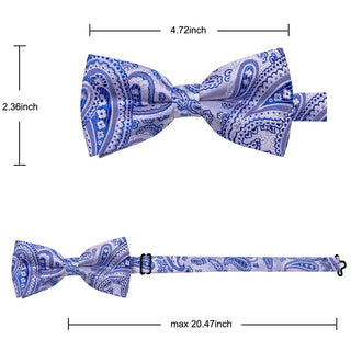 Light Grey Blue Paisley Pre-tied Silk Bow Tie