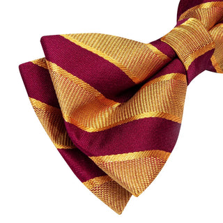 New Golden Red Striped Pre-tied Silk Bow Tie