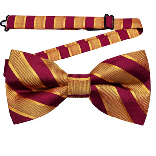 New Golden Red Striped Pre-tied Silk Bow Tie