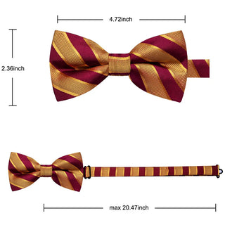 New Golden Red Striped Pre-tied Silk Bow Tie