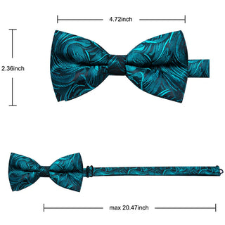 Blue Green Jacquard Pre-tied Silk Bow Tie