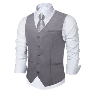 Solid Grey Silk Single Vest Waistcoat