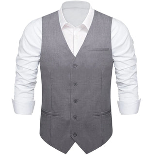 Solid Grey Silk Single Vest Waistcoat